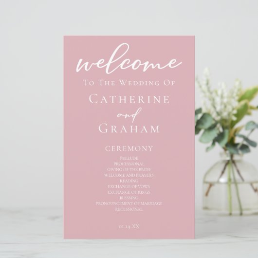 Dusty Rose Pink Romantic Wedding Programm (Stehend Vorderseite)