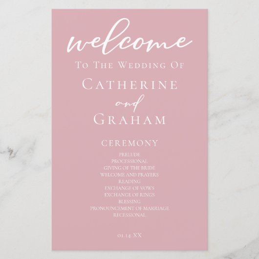 Dusty Rose Pink Romantic Wedding Programm (Vorderseite)