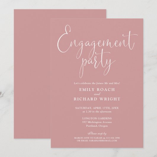 Dusty Rose Pink Script Engagement Party Einladung (Vorne/Hinten)