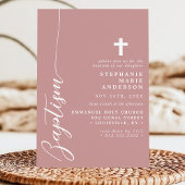 Dusty Rose Pink Simple Modern Script Taufe Einladung