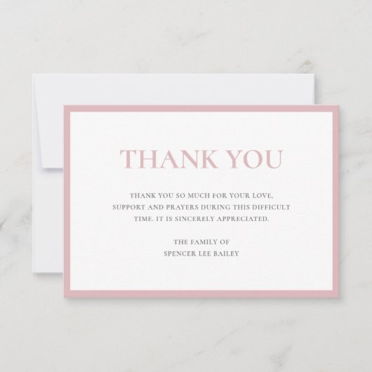 Dusty Rose Pink Traditionelles Beileid Beerdigung Dankeskarte (Vorderseite)