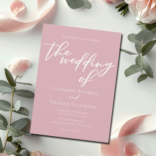 Dusty Rose Pink Typografy Feminine Wedding Einladung