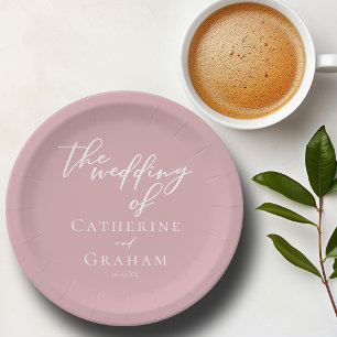 Dusty Rose Pink Typografy Romantic Wedding Pappteller