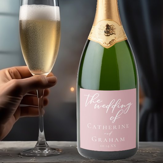 Dusty Rose Pink Typografy Romantic Wedding Schaumweinetikett