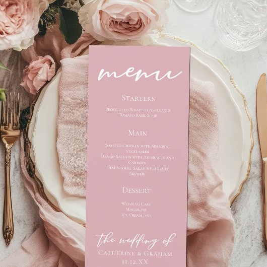 Dusty Rose Pink Typografy Wedding Dinner Menükarte