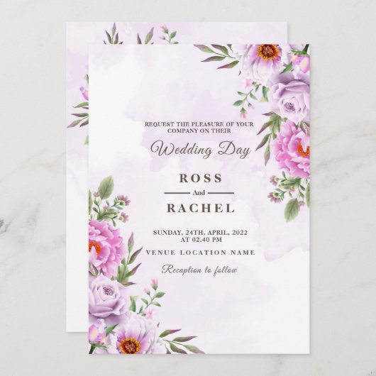 Dusty Rose Pink und Gold Blumengrün Hochzeit I Einladung (Vorne/Hinten)