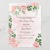 Dusty Rose Pink und Gold Blumengrün Hochzeit I Einladung (Vorne/Hinten)