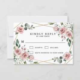 Dusty Rose Pink und Gold Blumengrün Hochzeit RSVP Karte