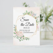 Dusty Rose Pink und Gold Blumengrün Hochzeit Save The Date (Stehend Vorderseite)