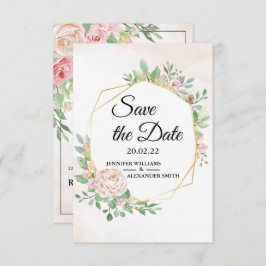 Dusty Rose Pink und Gold Blumengrün Hochzeit Save The Date