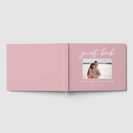 Dusty Rose Pink Wedding Couple Foto Gästebuch (Voll)