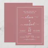 Dusty Rose Pink Wedding Moderne Typografie Invitat Einladung (Vorne/Hinten)