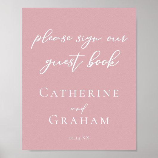 Dusty Rose Pink Wedding Sign Unser Gästebuchposter Poster (Vorne)