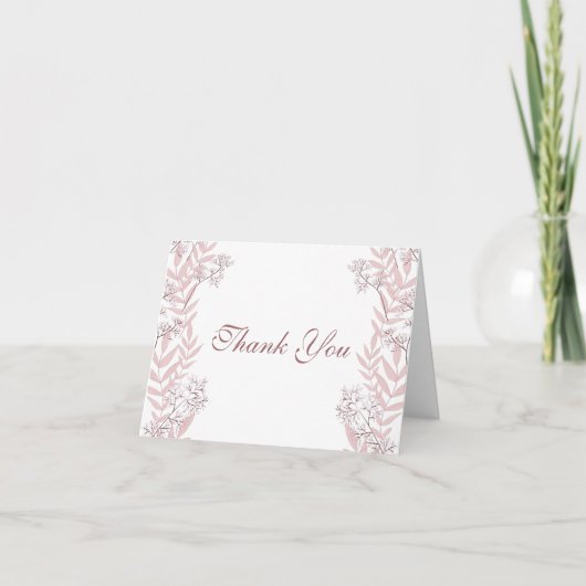 Dusty Rose Pink Wedding Vintag Botanisch Dankeskarte (Vorderseite)