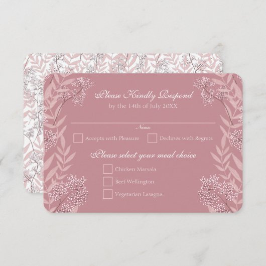 Dusty Rose Pink Wedding Vintag Botanisch Einladung (Vorne/Hinten)