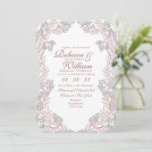 Dusty Rose Pink Wedding Vintag Botanisch Einladung (Stehend Vorderseite)