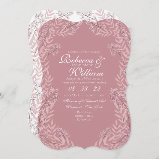 Dusty Rose Pink Wedding Vintag Botanisch Einladung (Vorne/Hinten)