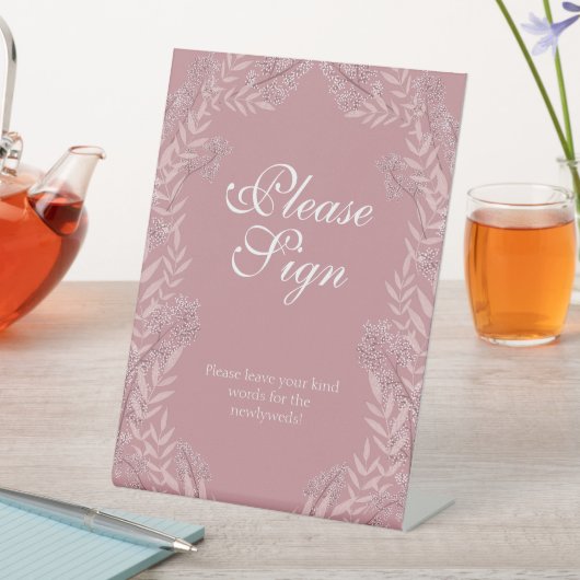 Dusty Rose Pink Wedding Vintag Botanisch Sockelschild (In Situ)