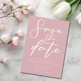 Dusty Rose Pink White Typografy Feminine Save The Date