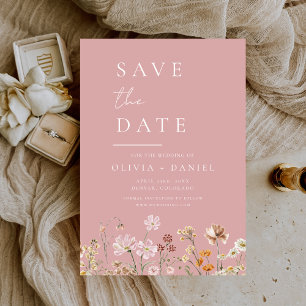 Dusty Rose Pink Wildblumen Boho Save the Date