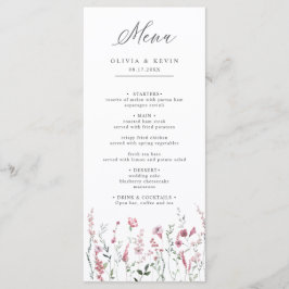 Dusty Rose Pink Wilde Blume Wiese Blumenhochzeit Menükarte