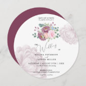 Dusty Rose Plum Peony Floral Wedding Einladung (Vorne/Hinten)