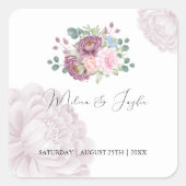 Dusty Rose Plum Peony Floral Wedding Quadratischer Aufkleber (Vorderseite)