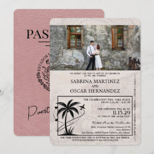 Dusty Rose Puerta Vallarta Pass Hochzeit Einladung