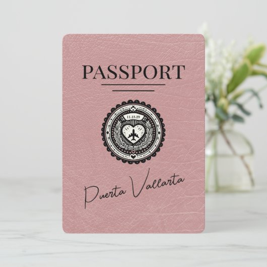 Dusty Rose Puerta Vallarta Reisepass Save the Date (Stehend Vorderseite)