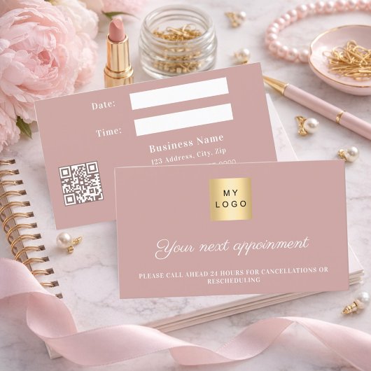 Dusty rose QR business logo appointment card Rabattkarte