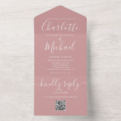 Dusty Rose QR Code Skript Minimalistische Hochzeit All In One Einladung (Innen Boden)