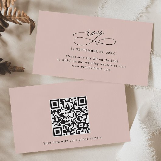 Dusty Rose QR Code Website Hochzeiten RSVP Cards Visitenkarte