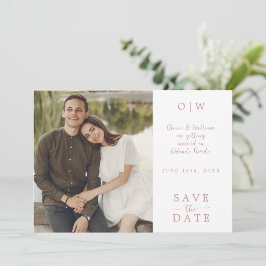 Dusty Rose QR Script Save the Date Card (Stehend Vorderseite)