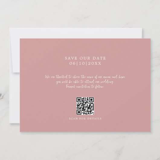 Dusty Rose QR Script Save the Date Card (Rückseite)