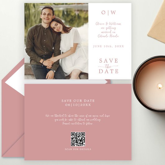 Dusty Rose QR Script Save the Date Card