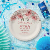 Dusty Rose Red Cream Watercolor Floral 80. Pappteller (Party)