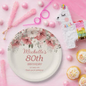 Dusty Rose Red Cream Watercolor Floral 80. Pappteller (Party)