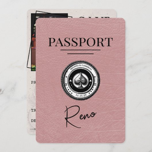 Dusty Rose Reno Passport Save the Date (Vorne/Hinten)