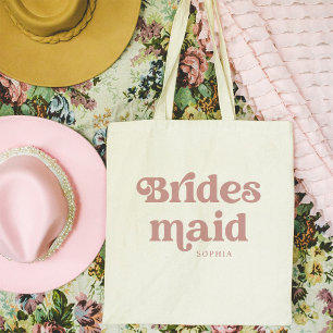 Dusty Rose Retro Boho Typografie Bridesmaid Tragetasche