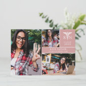 Dusty Rose RN Nursing 3 Photo Graduation Party Einladung (Stehend Vorderseite)