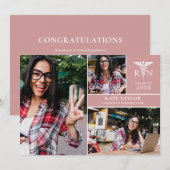 Dusty Rose RN Nursing 3 Photo Graduation Party Einladung (Vorne/Hinten)
