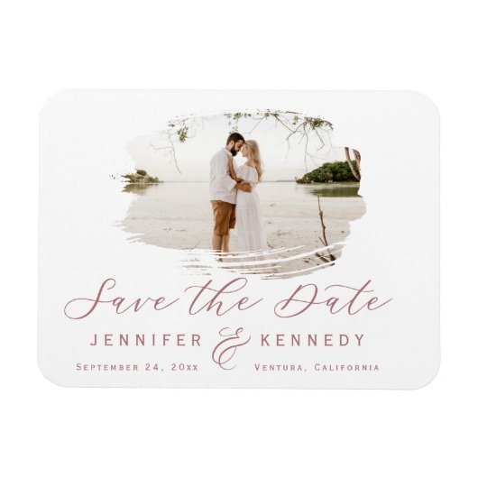 Dusty Rose Romantic Brushed Frame Save The Date Magnet (Horizontal)