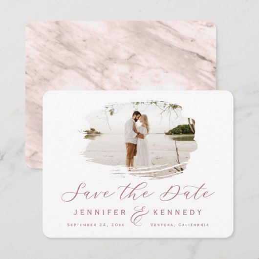 Dusty Rose Romantischer Rahmen mit Foto Save The Date (Vorne/Hinten)