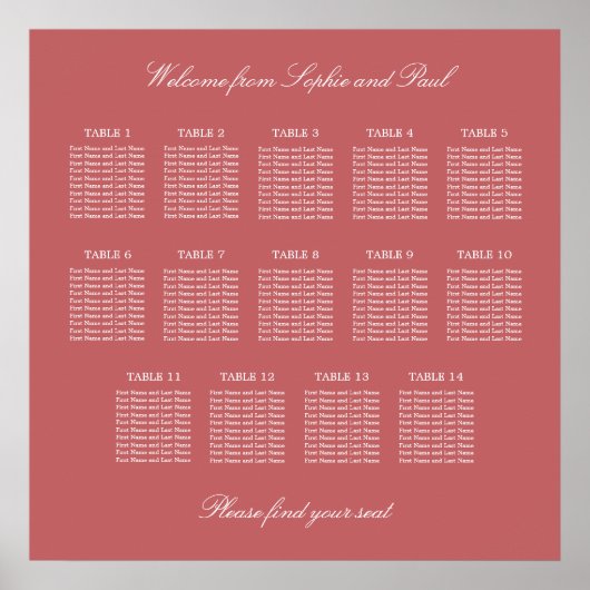 Dusty Rose Rosa 14 Tischplattentabelle Poster (Vorne)