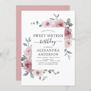 Dusty Rose Rosa 16 . Geburtstag Geburtstagsparty Einladung
