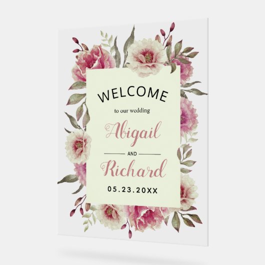 Dusty Rose rosa Aquarell Blume Hochzeitsempfang Acrylschild (Winkel)