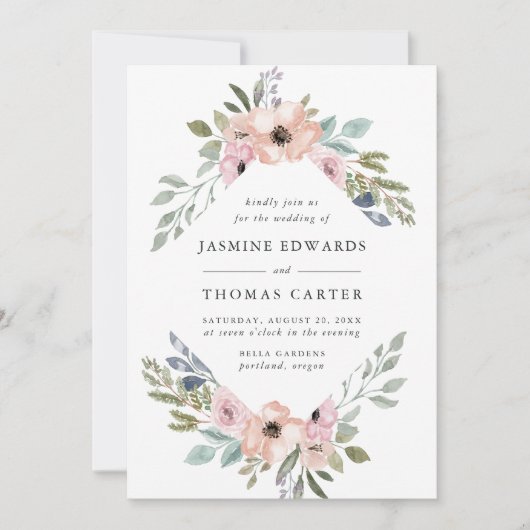 Dusty Rose Rosa Aquarellrahmen | Hochzeit Einladung (Vorderseite)