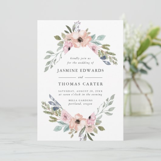 Dusty Rose Rosa Aquarellrahmen | Hochzeit Einladung (Stehend Vorderseite)