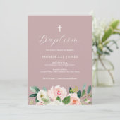 Dusty Rose Rosa Bläsertaufen Einladung (Stehend Vorderseite)