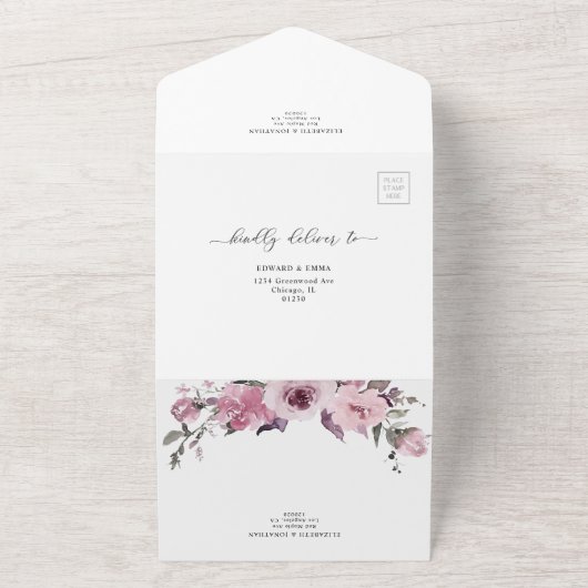 Dusty Rose Rosa Blume Blumenzwiebeldetails UAWG All In One Einladung (Außenbereich)